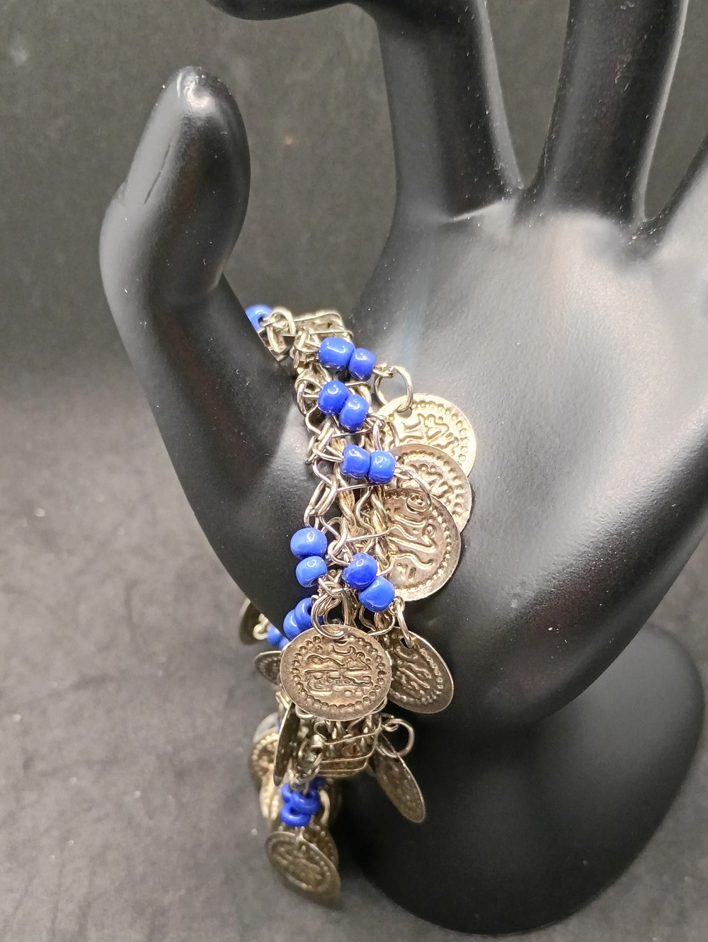 Boho Charm Coin Bracelet with Blue Beads